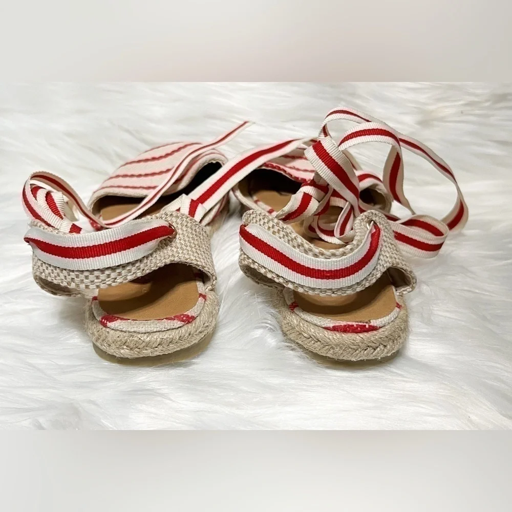 BAMBOO Tie Up Espadrilles Flats Red Bottom Adjustable Straps Women’s Size 6